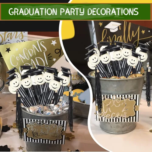 Miniatura 4 de Pajean 30 bolígrafos de punta de graduación 2026 con borlas, cara feliz, bolígrafo de punta redonda de 0.028 in, tinta de gel negra, bonito regalo
