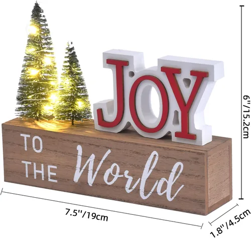 Miniatura 2 de Decoración de Navidad para el Hogar, JOY para El Mundo Letrero de Mesa de Navidad de Madera con Árboles LED, Estante Rústico, Chimenea, Decoración