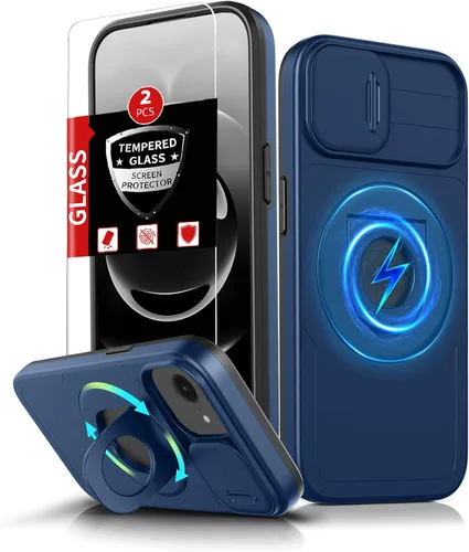 Miniatura 80 de Funda magnética para iPhone 11 Pro compatible con carga inalámbrica MagSafe, con 2 protectores de pantalla, anillo kickstand de 360° integrado +