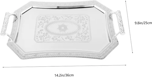 Miniatura 2 de Bandeja de servir de estilo europeo con asas, 14.17 x 9.84 x 1.77 pulgadas, plato de frutas vintage para entretenimiento en el hogar y fiestas