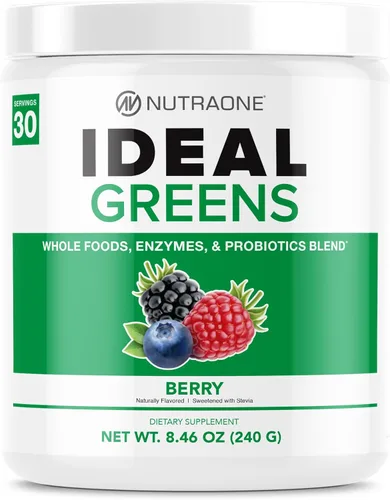 NutraOne Ideal Greens Suplemento en polvo de verduras antioxidantes y ricos en nutrientes (baya natural - 30 porciones)