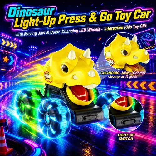 Miniatura 2 de Auto de juguetes de dinosaurio para niños, 3 piezas de camiones monstruos de dinosaurio iluminados, autos de dinosaurio con rueda LED intermitente