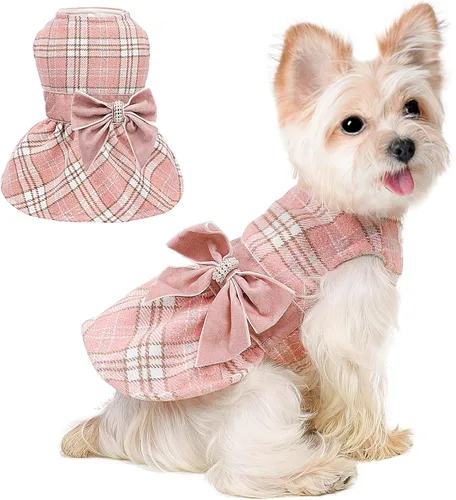 Miniatura 18 de Suéter para perro, ropa de invierno para perros pequeños, niño y niña, vestido de otoño para perrito, forro polar cálido, chihuahua, Yorkie, Tartán