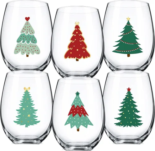 Miniatura 10 de Umigy Juego de 6 copas de vino sin tallo de invierno, 12 onzas, vasos de vino de invierno, divertidos vasos de copa para reuniones festivas