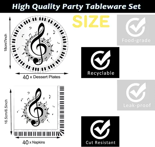 Miniatura 2 de Juego de 80 servilletas de notas musicales para fiestas, platos musicales y servilletas de notas musicales, platos de papel de 7 pulgadas