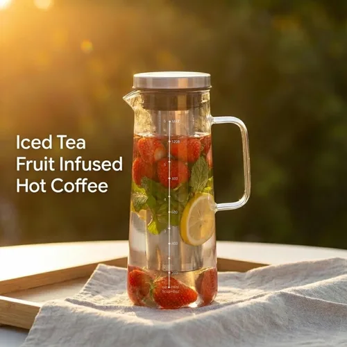 Miniatura 7 de Cafetera de café frío y tetera de té helado, jarra de infusión fría de 1.4L/48oz, jarra de vidrio de borosilicato con filtro de acero inoxidable