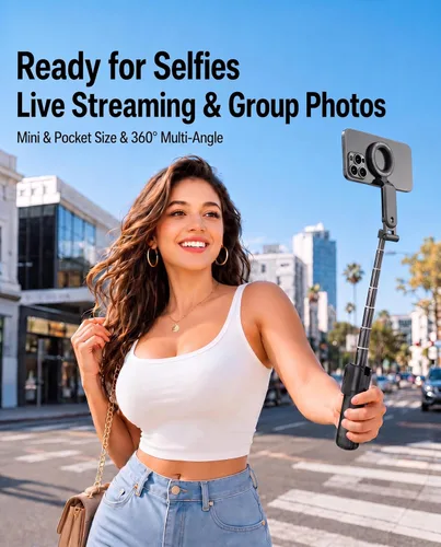 Miniatura 2 de Magnetic Mini Selfie Stick Tripod for iPhone & Android, 19" Pocket Size 4-in-1 Phone Camera Grip with Rechargeable Remote & Ergonomic Handle, for