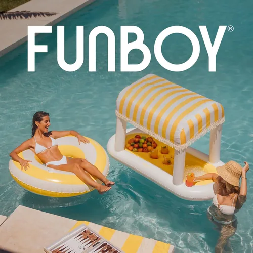 Miniatura 6 de FUNBOY - Flotador tubular inflable de piscina de gran tamaño, con diseño de cabaña en color amarillo a rayas, de 50 pulgadas de diámetro Cabaña