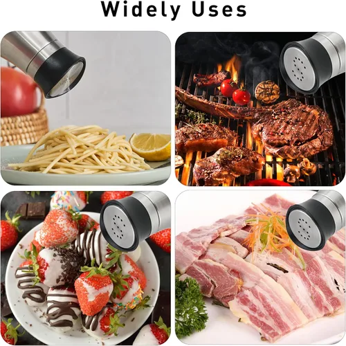 Miniatura 3 de Lonffery Juego de saleros y pimenteros, recipientes de sal de acero inoxidable con botella de vidrio para mesa, RV, campamento, barbacoa, juego de 2