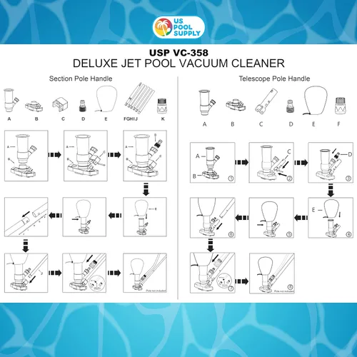 Miniatura 7 de U.S. Pool Supply Aspiradora de piscina sobre el suelo, aspiradora manual de piscina, limpiador de spa para bañera de hidromasaje, estanques - poste
