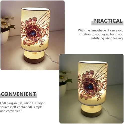 Miniatura 8 de OSALADI Lámpara de mesa de tela floral 3D, lámpara de escritorio elegante USB para dormitorio