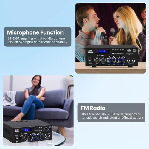 Miniatura 5 de Receptores de amplificador estéreo, BT-398A Bluetooth 5.0 amplificador de audio RMS 60W+60W 2.0 canales Mini amplificadores de sonido Amplificadores
