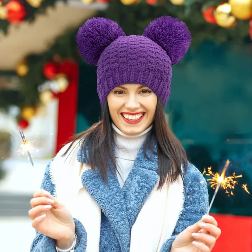 Miniatura 3 de Simplicity Gorro de punto trenzado para mujer, con pompón, para esquí, snowboard