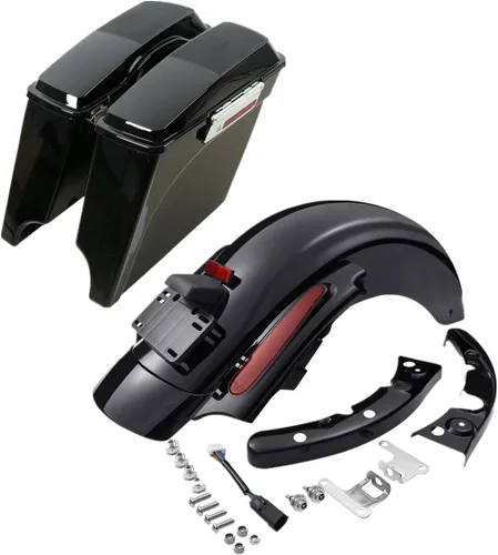 Miniatura 13 de TCT-MOTORPARTS Alforjas alargadas de 5 pulgadas con tapas de altavoces de 5x7" y sistema de guardabarros trasero LED para Harley Touring Street Road