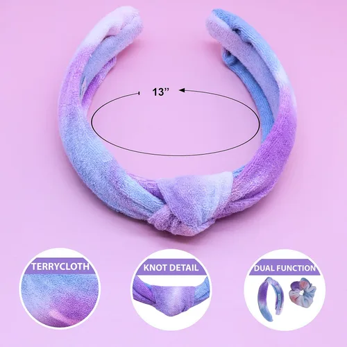 Miniatura 4 de FROG SAC Diadema de spa para lavar la cara, adolescentes y niñas con teñido anudado, diademas y muñequeras, toalla de maquillaje facial suave