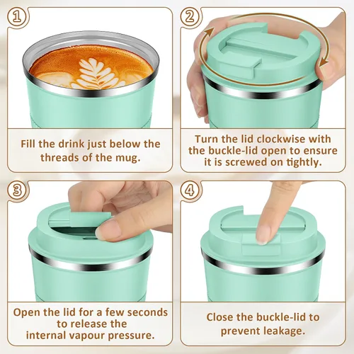 Miniatura 8 de KETIEE Taza de café de 12 oz: Taza de café con aislamiento al vacío y tapa a prueba de fugas, taza de viaje de acero inoxidable con doble pared