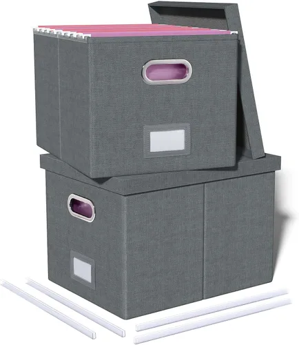 Miniatura 50 de Organizador de archivos en paquete de 2, caja archivadora portátil con tapa, compatible con carpetas tamaño carta/legal, organizador de documentos