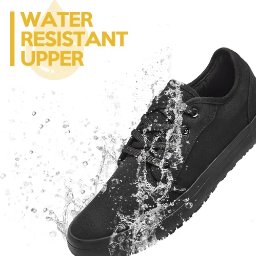 Miniatura 3 de Zapatos de trabajo de lona antideslizantes para hombres y mujeres, para servicio de alimentos, color negro, casual, resistente a las manchas y al