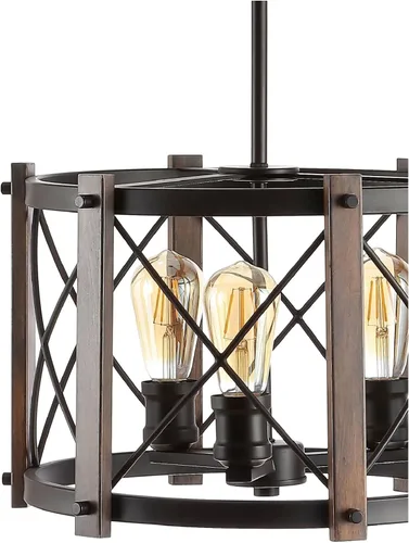Miniatura 4 de JONATHAN Y Lámpara colgante de 16 pulgadas de bronce aceitado con 3 luces, lámpara LED regulable industrial para cocina, pantalla de cesta de metal