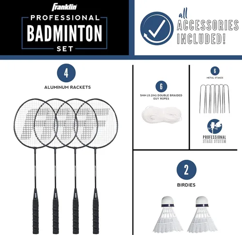 Miniatura 2 de Franklin Sports Juegos de Red de Bádminton - Patio Trasero al Aire Libre + Playa Red de Bádminton + Juego de Equipo - (4) Raquetas + (2) Volantes +