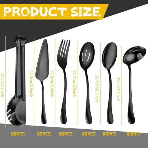 Miniatura 2 de Thenshop Juego de 30 utensilios de servir de acero inoxidable que incluye cucharas grandes, cucharas ranuradas, tenedores, cucharón de sopa, tarta