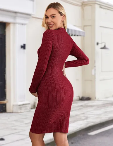 Miniatura 6 de Ekouaer Vestido de maternidad de punto acanalado, cuello alto, manga larga, elástico, ajustado, vestidos de embarazo