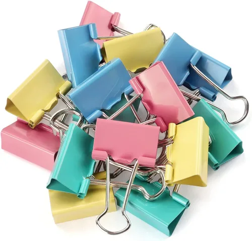 ZZTX Clips para carpetas de papel, tamaño mediano, colores surtidos, 1.3 pulgadas, 24 piezas