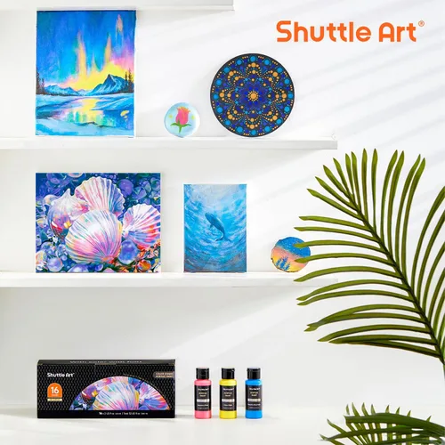 Miniatura 7 de Conjunto de pintura acrílica de cambio de color Shuttle Art, 16 colores camaleón en botellas (60ml/2oz), pintura acrílica no tóxica para artistas