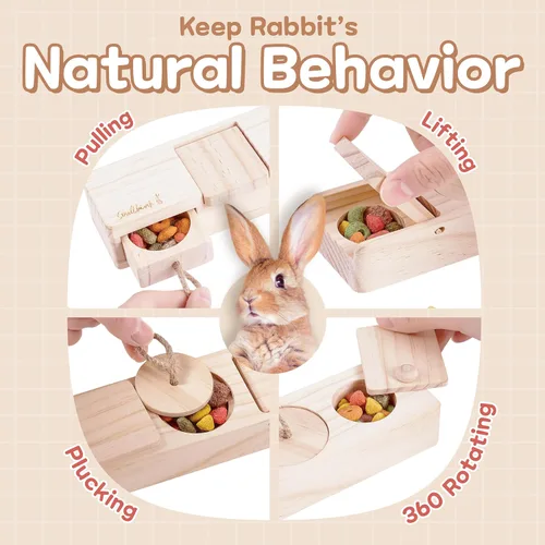 Miniatura 5 de SoulThink® Juguetes de madera interactivos para mascotas de conejo - Juguetes masticables para conejos para roer y oler, adecuados para cobayas