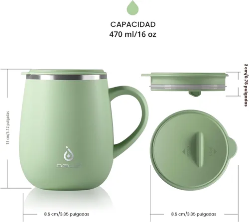 Miniatura 5 de Ideus Taza de café aislada de 16 onzas con asa y tapa, taza de café térmica al vacío de acero inoxidable de doble pared, taza de café de viaje