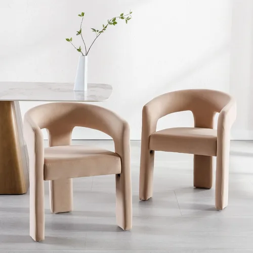 Miniatura 8 de BESTANO Sillas de comedor modernas tapizadas en terciopelo de vellón con respaldo abierto, lindas sillas laterales de barril, sillas de cocina
