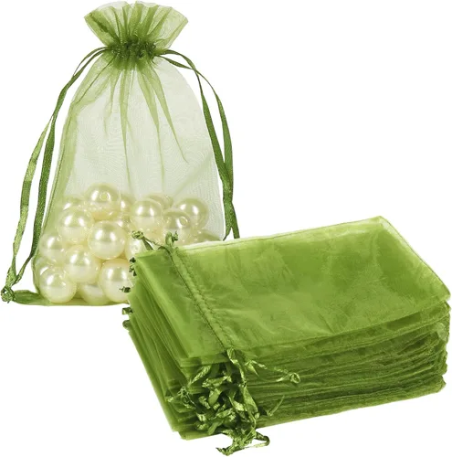 HRX Package 100 bolsas de organza con cordón verde oliva, 4 x 6 pulgadas, bolsas de regalo de malla de caramelo, bolsas de joyería, bolsitas