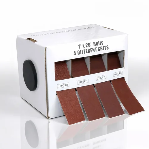 Paquete de rollo de papel de lija 1 pulgada× 20 pies,paquete surtido con dispensador - 150,240,320,400,Rollos abrasivos de óxido de aluminio para