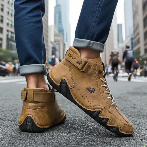 Miniatura 15 de JishinGal Botas Chukka de ante para hombre, ligeras, descalzas, para caminar, al aire libre, informales, italianas, hechas a mano, de caña alta, sin