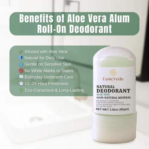 Miniatura 7 de Aloe Vera Alum - Desodorante enrollable para axilas, natural, calmante e hidratante, sin alcohol, sin aluminio, sin fragancia, suave para pieles