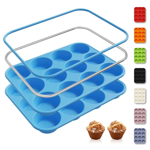 Miniatura 31 de 2 Pack 6 Tazas Molde de Silicona Mini para Magdalenas con Marco Reforzado de Metal Moldes de Silicona para Cupcakes y Pasteles Bandejas para Hornear