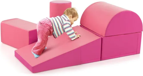 Costzon 5 piezas de juguetes de escalada para niños pequeños, estructura de juego de bloques de espuma suave, escaladores para el desarrollo Rosa