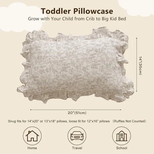 Miniatura 2 de BuLuTu Funda de almohada para niños pequeños de muselina de algodón 100% con bordes con volantes, patrón de conejo lindo, funda de almohada