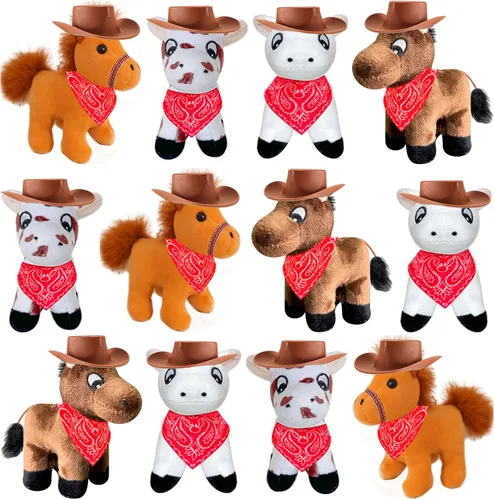 Miniatura 10 de 12 Set Mini Horse Stuffed Toys Bulk Include 12 Mini Pony Plush 4.72 Inch with 12 Tiny Cowboy Hats and 12 Bandana DIY Crafts for Adopt a Horse Party