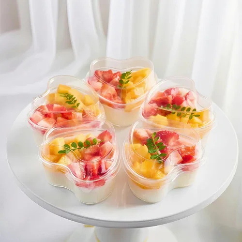 Miniatura 5 de TOFLEN Vasos de postre en forma de corazón de 5 onzas con tapas y cucharas, 300 unidades, sirve 100 unidades, mini vasos de plástico para postres