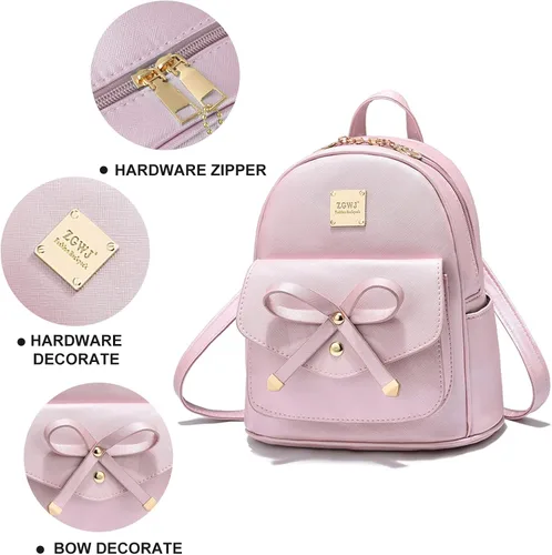 Miniatura 6 de ZGWJ Mini mochila de cuero con moño, mochila pequeña, linda mochila casual de viaje para niñas y mujeres, M, Mochilas tipo mochila