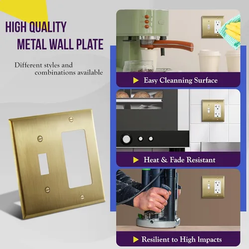 Miniatura 6 de ENERLITES - Placa de pared combinada de acero inoxidable para interruptor de palanca y decorativo, resistente a la corrosión, placa metálica de 2