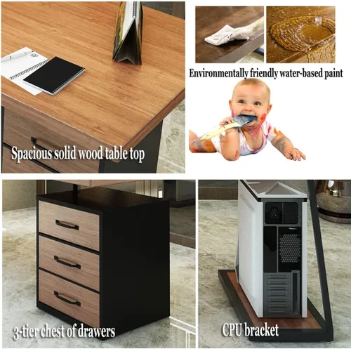 Miniatura 7 de Escritorio moderno y simple de madera maciza para computadora, escritorio de estudio, mesa de juegos, con soporte de CPU y cajón