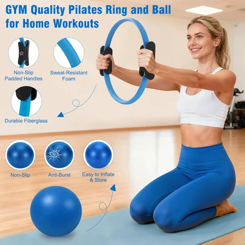 Miniatura 3 de Pilates Equipment Kit for Home Workout, Pilates Ring and Ball Set for Women, 14'' Magic Circle Essentials Accessories Kit, Wrist Weights, Resistance