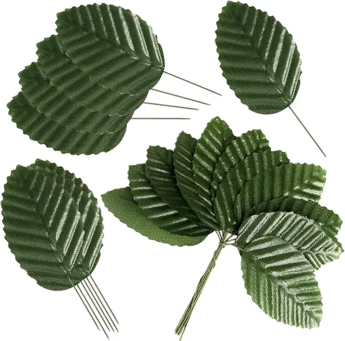 Hojas artificiales, 200 piezas de alambre de rosa falsa con alambre de una sola hoja, hojas para manualidades, manualidades, ramo decorativo para el