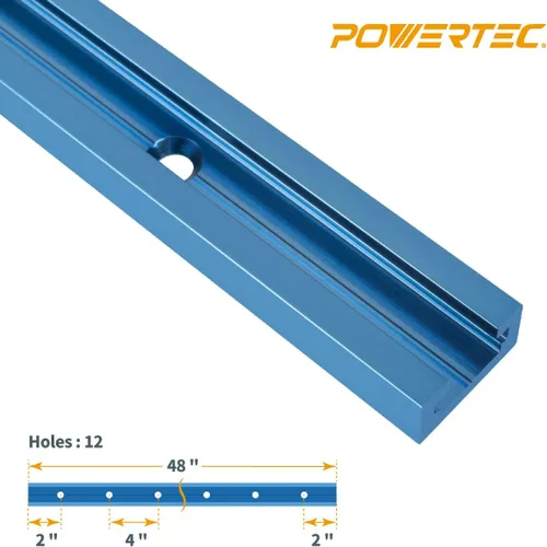 Miniatura 8 de POWERTEC 48 pulgadas universal T-Track 2PK con abrazadera de palanca de sujeción horizontal 4 unidades y placa de montaje para plantillas