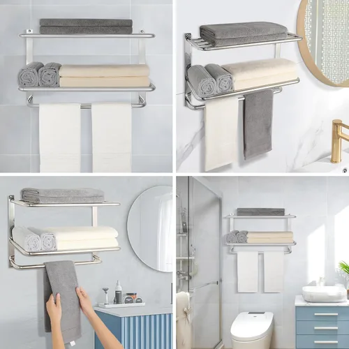 Miniatura 5 de Toallero para baño, soporte de torre de 23 pulgadas con barras de torre, acero inoxidable SUS 304, estante para toallas de baño, soporte de pared, 3