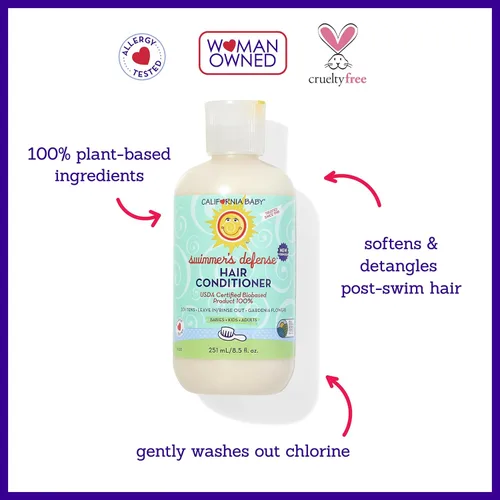 Miniatura 3 de California Baby Acondicionador de cabello Swimmers Defense 100% a base de plantas Hidratante después de nadar Acondicionador para enjuagar