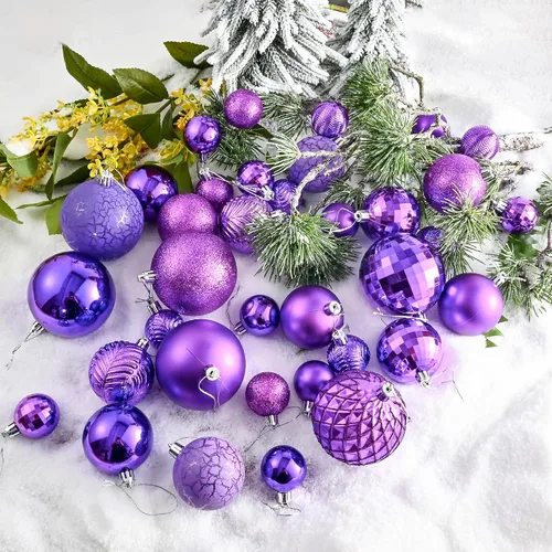 Miniatura 5 de LANGXUN 36 piezas de bolas de decoración de árbol de Navidad moradas, bolas de Navidad, decoración de Navidad 2025, adornos navideños irrompibles