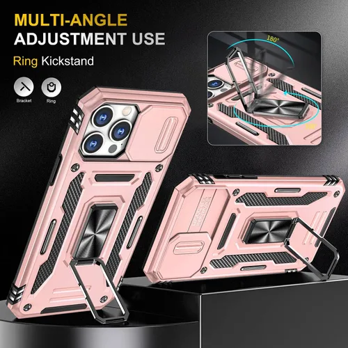 Miniatura 10 de Funda para iPhone 13 Pro con funda para cámara, con soporte de anillo para soporte, con función de montaje magnético para automóvil, para iPhone 13